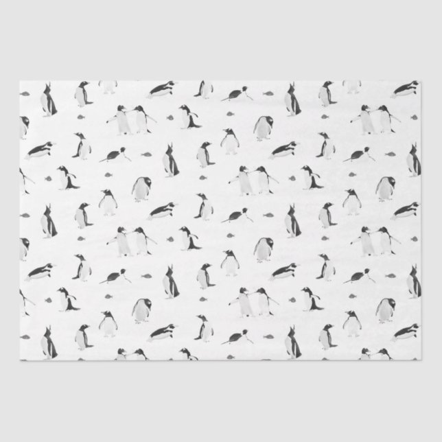 Papel De Seda Pinguins Cachorros Padrão Monocromático (Frente )