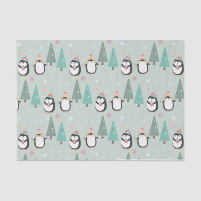 Papel De Seda Pinguins de Natal Bonitos (Frente )