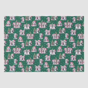 Papel De Seda Pinguins Divertidos Padrão Verde Escuro e Natal Ro