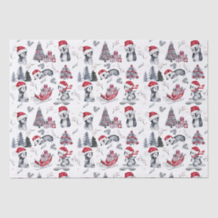 Papel De Seda Pinguins em Santa Hats Padrões da Cena de Inverno