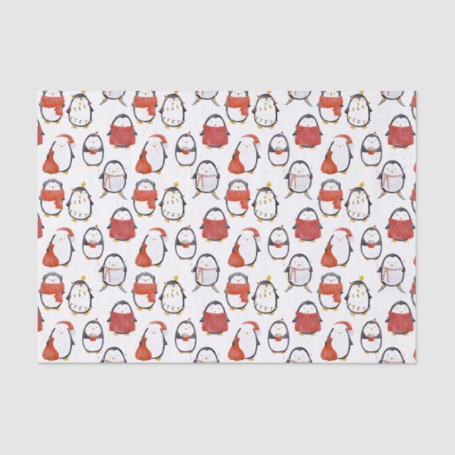 Papel De Seda Pinguins Festivos Bonitos Natal (Frente )