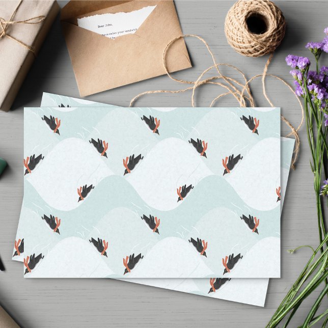 Papel De Seda Pinguins reproduzíveis deslizando no padrão da nev (Playful Penguins Sledding Pattern Tissue Paper)