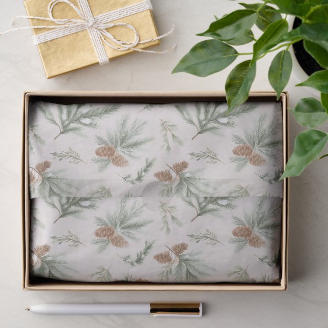 Papel De Seda Pinhas de Natal Marrom Creme Verde (Presente)