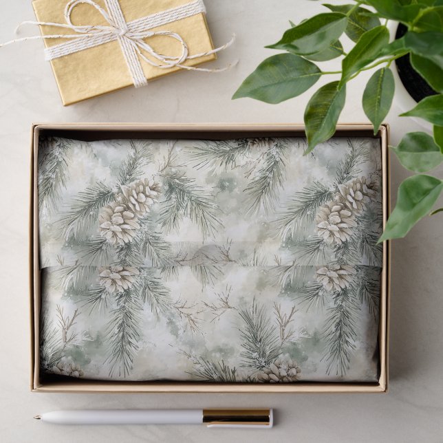 Papel De Seda Pinhas de Natal Verde   (Presente)