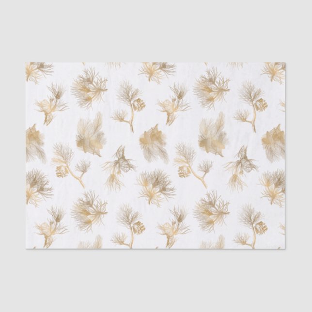 Papel De Seda Pinheiro de inverno Dourado gravado Elegante (Frente )