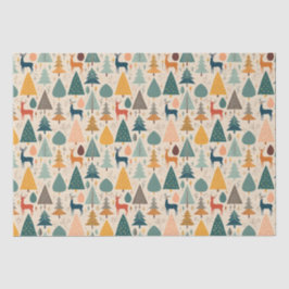 Papel De Seda Pinheiros de Natal e padrão de veados