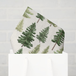 Papel De Seda Pinheiros verde-aquarelas para o Natal