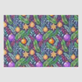 Papel De Seda Pinho de Natal e ornamentos, padrão roxo