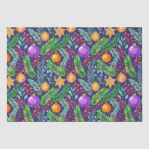 Papel De Seda Pinho de Natal e ornamentos, padrão roxo
