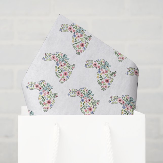 Papel De Seda Pink and Blue Wildflower Easter Rabbit (Sacola de presentes)