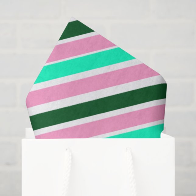 Papel De Seda Pink and Green Christmas Candy Stripes  (Sacola de presentes)