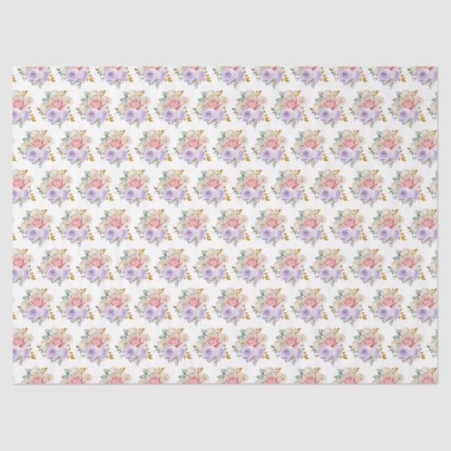 Papel De Seda Pink and Purple Elegant Flowers (Frente )