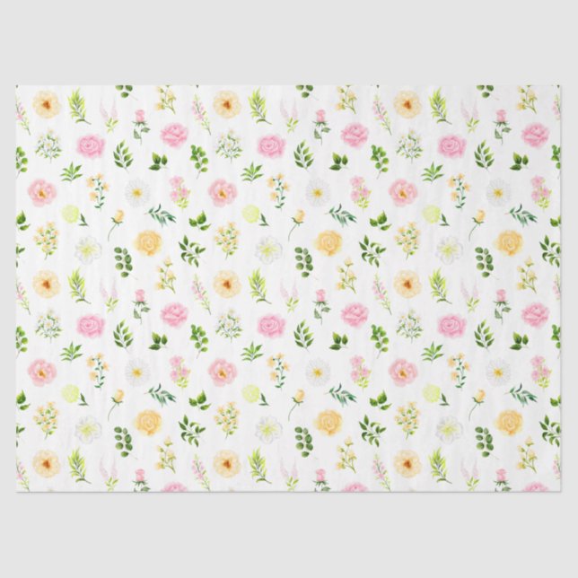 Papel De Seda Pink and Yellow Flowers with Foliage Pattern (Frente )