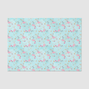 Papel De Seda Pink & Aqua Skating Flamingos Natal