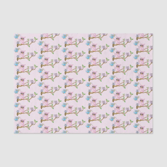 Papel De Seda Pink Baby Owls | Baby Shower (Frente )