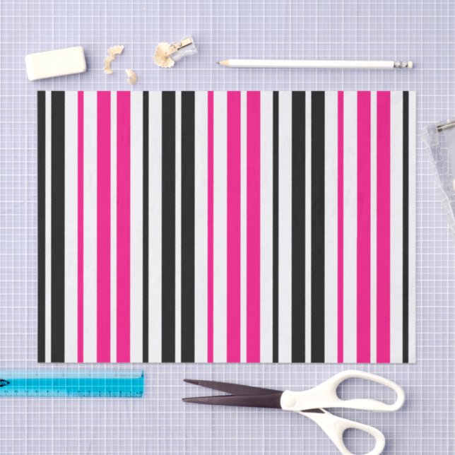 Papel De Seda Pink Black White Stripes Pattern Design  (Arte )