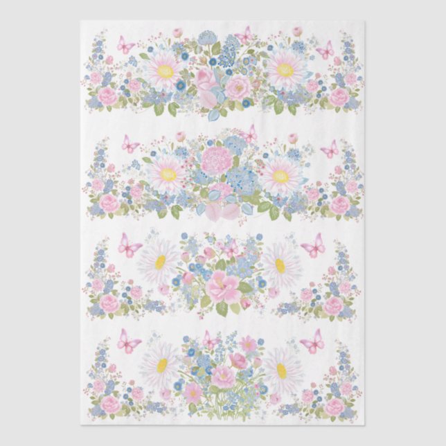 Papel De Seda Pink & Blue Floral & Butterfly Decoupage Paper (Frente )