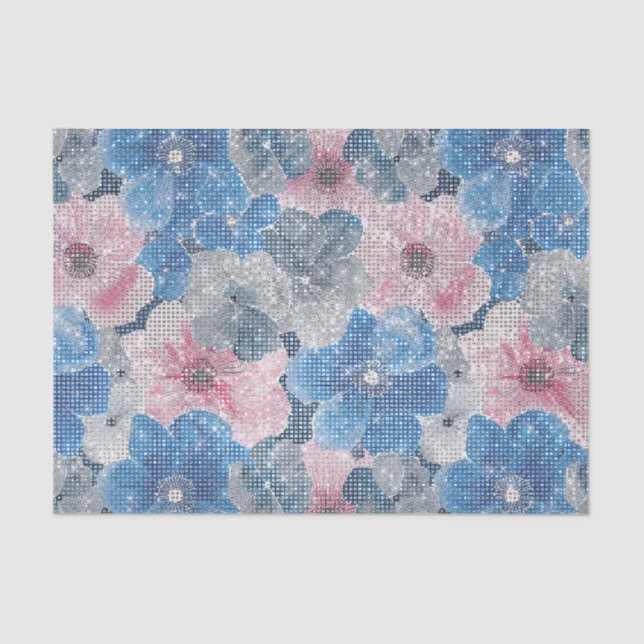 Papel De Seda Pink Blue Flowers Sparkle (Frente )