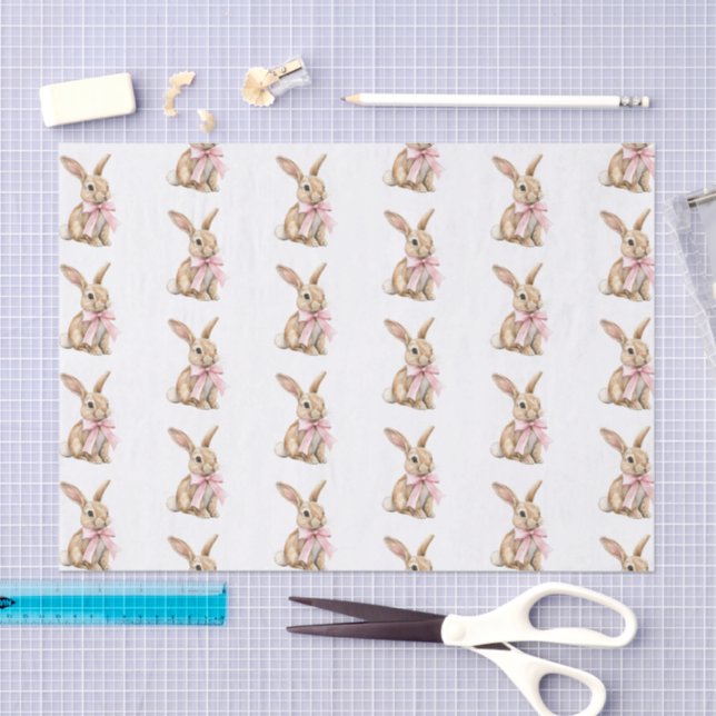 Papel De Seda Pink Bow Bunny Rabbits Birthday   (Arte )