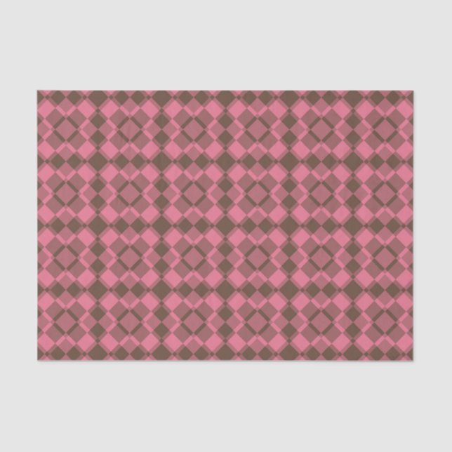 Papel De Seda Pink Brown Checker Argyle Pattern (Frente )