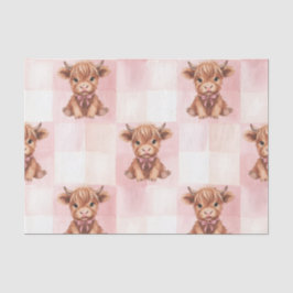 Papel De Seda Pink Checkered Highland Cow Cute Gift Wrap