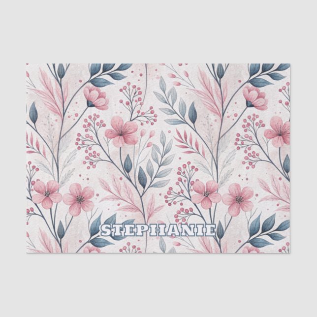 Papel De Seda Pink Cherry Blossom Sakura Padrão em Branco (4) (Frente )