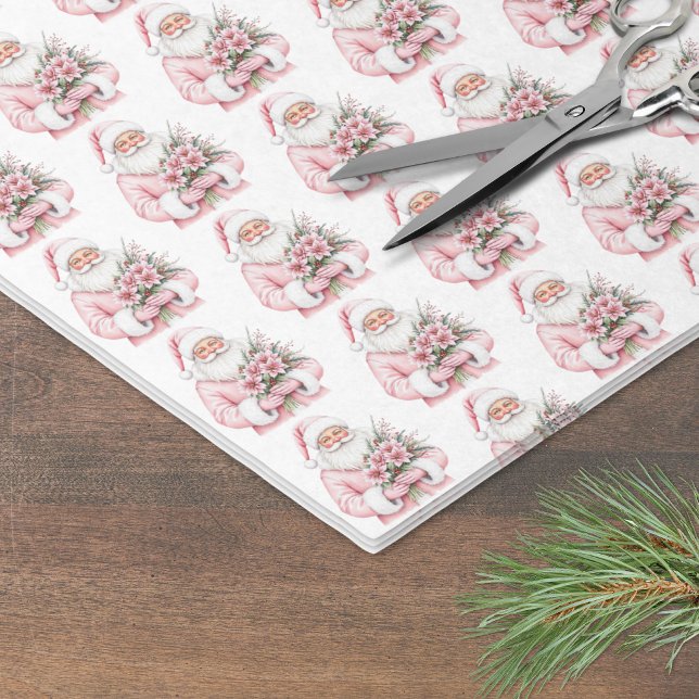 Papel De Seda Pink Christmas (Santa Claus Pink Christmas Tissue Paper)