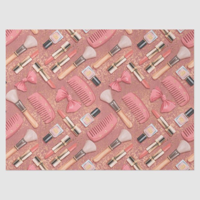 Papel De Seda Pink Cosmetics Pattern Glitter  (Frente )