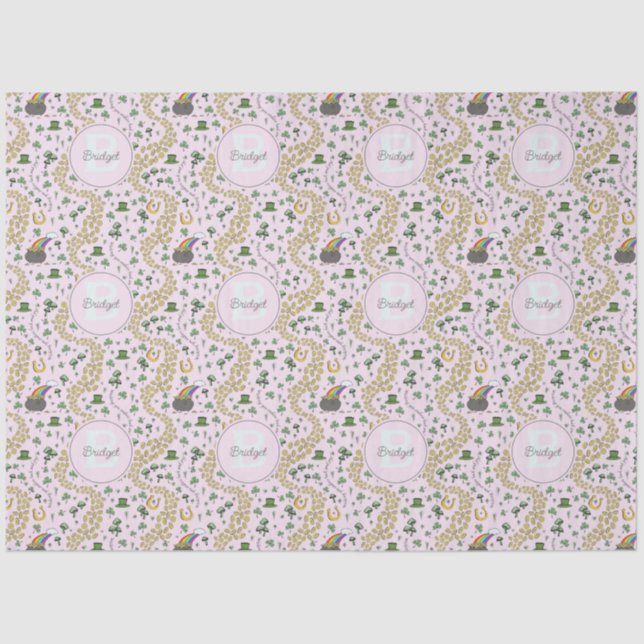 Papel De Seda Pink Cute n' Curvy Shamrocks Nome Rapariga St Patr (Frente )