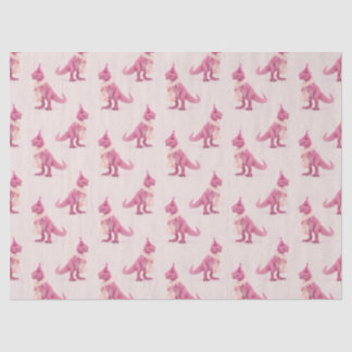 Papel De Seda Pink cute t-rex dinasour with boa and party hat