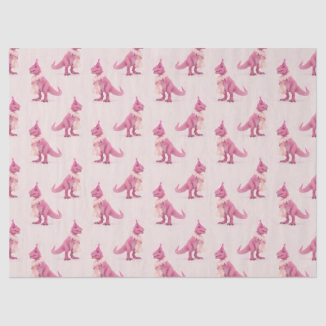 Papel De Seda Pink cute t-rex dinasour with boa and party hat (Frente )