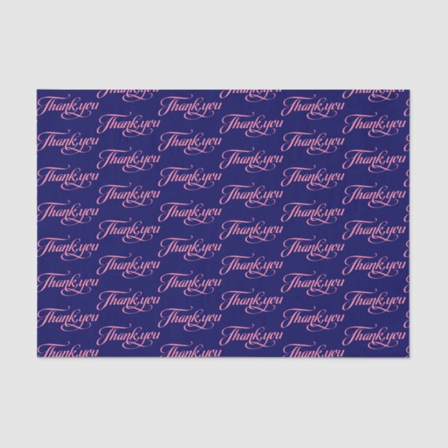 Papel De Seda Pink E Azul Escuro Obrigado Padrão (Frente )