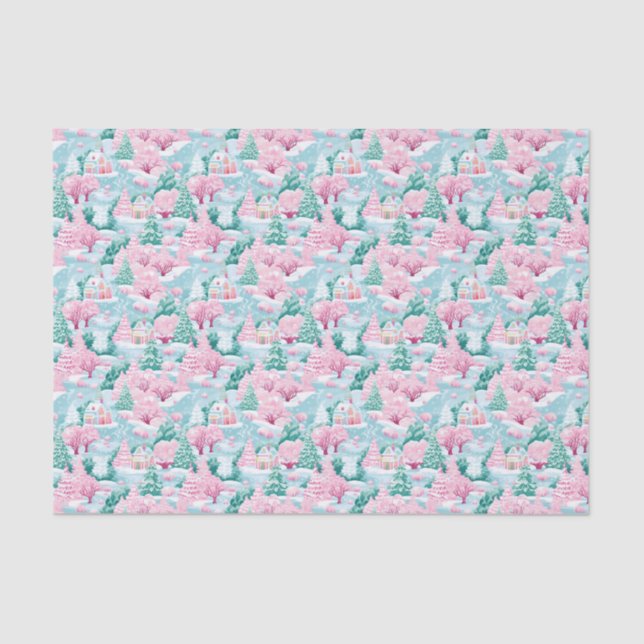 Papel De Seda Pink e Blue Christmas Winter SnowHouse (Frente )