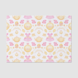 Papel De Seda Pink e Dourada Watercolor Princesa Tea Party