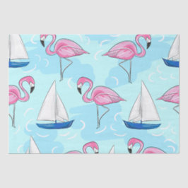 Papel De Seda Pink Flamingo Blue Sailboat Preppy