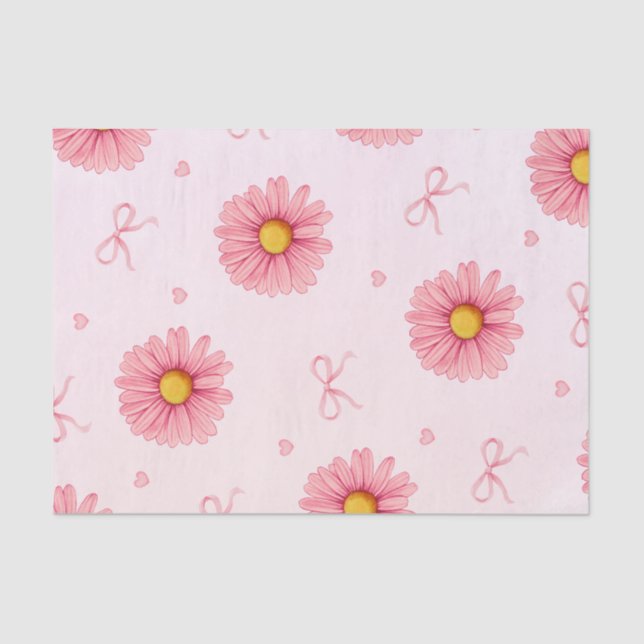 Papel De Seda Pink flowers, bows, and hearts tissue paper (Frente )