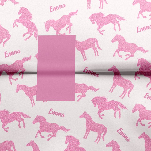 Papel De Seda Pink Glitter Horse Patterna Rapariga Nome Aniversá (Criador carregado)