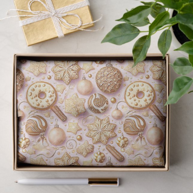 Papel De Seda Pink Gold Christmas Pattern#12 ID1009 Wrapping (Presente)