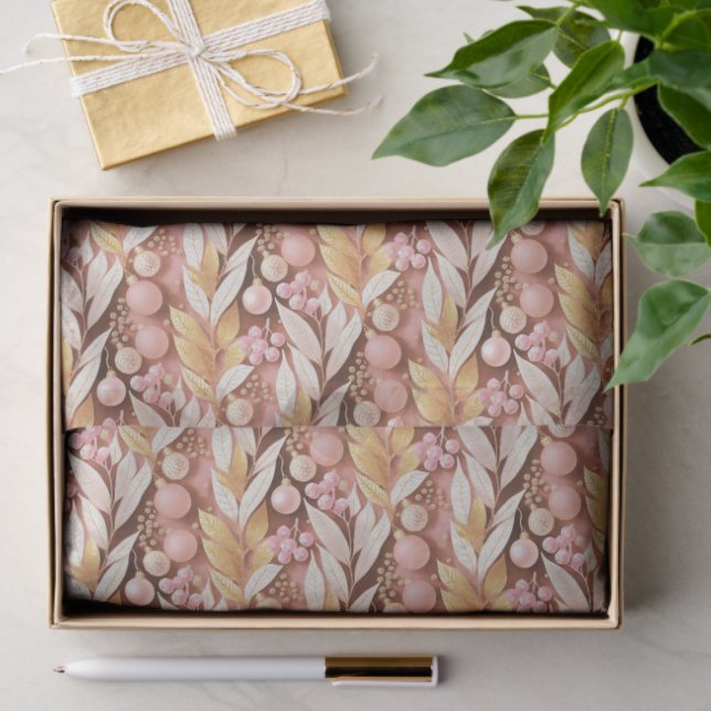 Papel De Seda Pink Gold Christmas Pattern#22 ID1009 (Presente)
