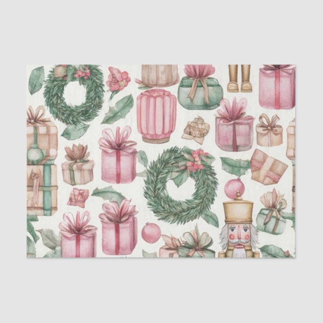 PAPEL DE SEDA PINK & GREEN HOLIDAY NUTCRACKER FIGURES (Frente )