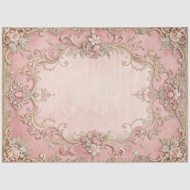 Papel De Seda Pink Grunge Antique Frame Decoupage (Frente )