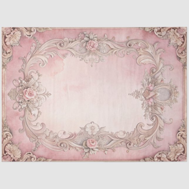 Papel De Seda Pink Grunge Antique Frame Decoupage (Frente )