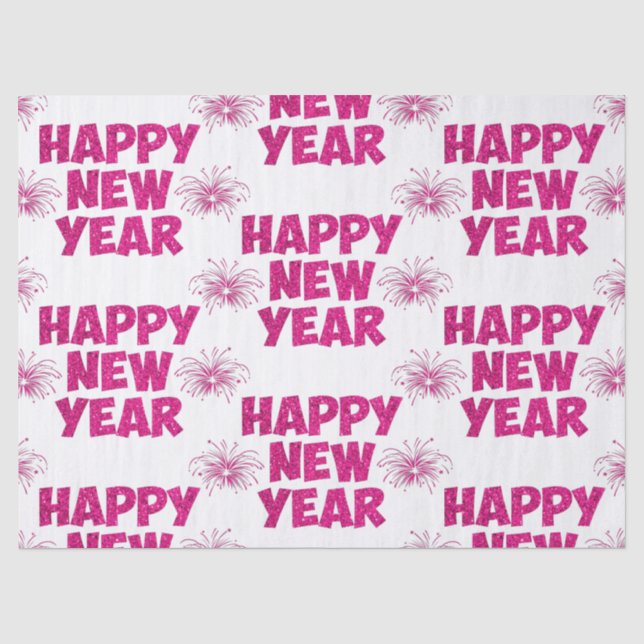 Papel De Seda pink happy new year fireworks (Frente )