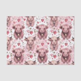 Papel De Seda Pink Highland Cow Valentine Hearts