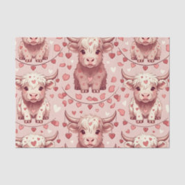 Papel De Seda Pink Highland Cow Valentine Hearts Roses