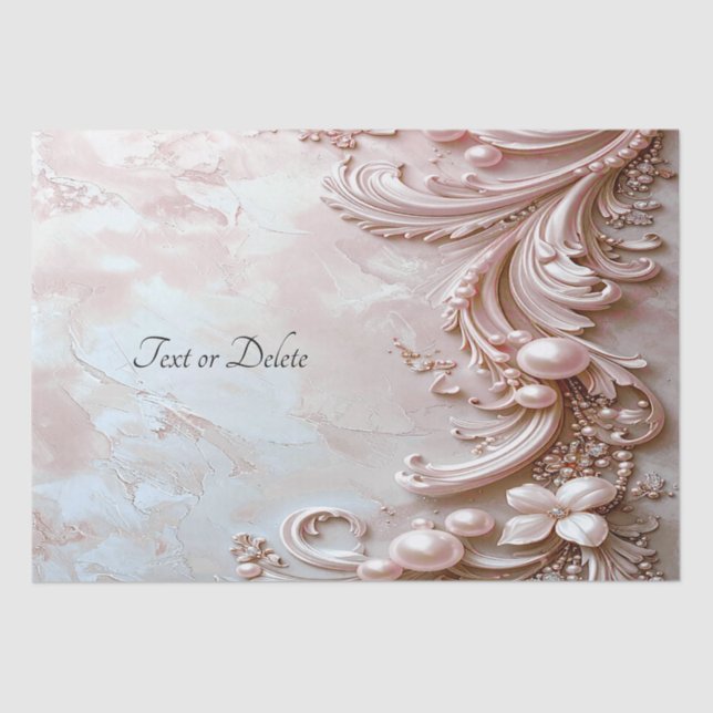 Papel De Seda Pink Ornate Pearl and Floral Tissue Paper (Frente )