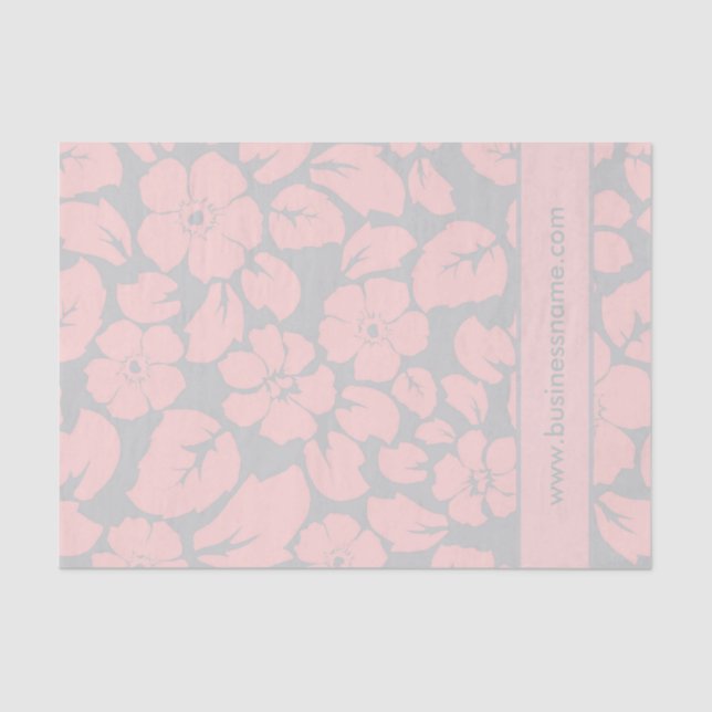 Papel De Seda Pink Pastel e Cinza Floral Personalizado (Frente )