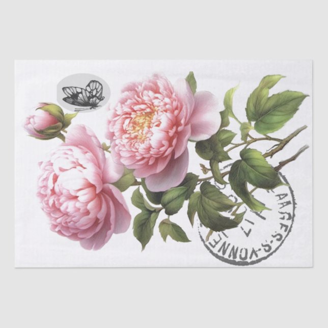 Papel De Seda Pink Peony Flower Butterfly Artesanato (Frente )