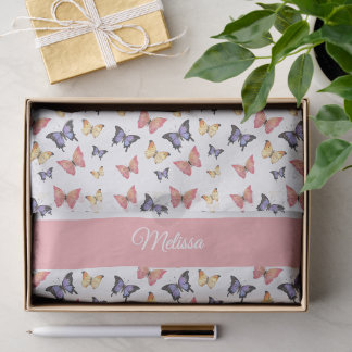 Papel De Seda Pink Purple Butterflies Custom Name