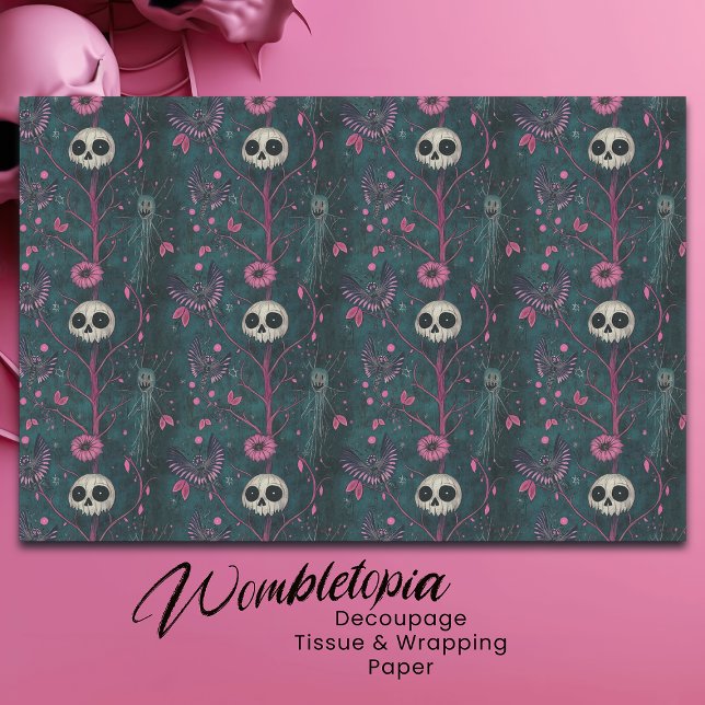 Papel De Seda Pink & Purple Gotheen Skulls & Flowls (Criador carregado)